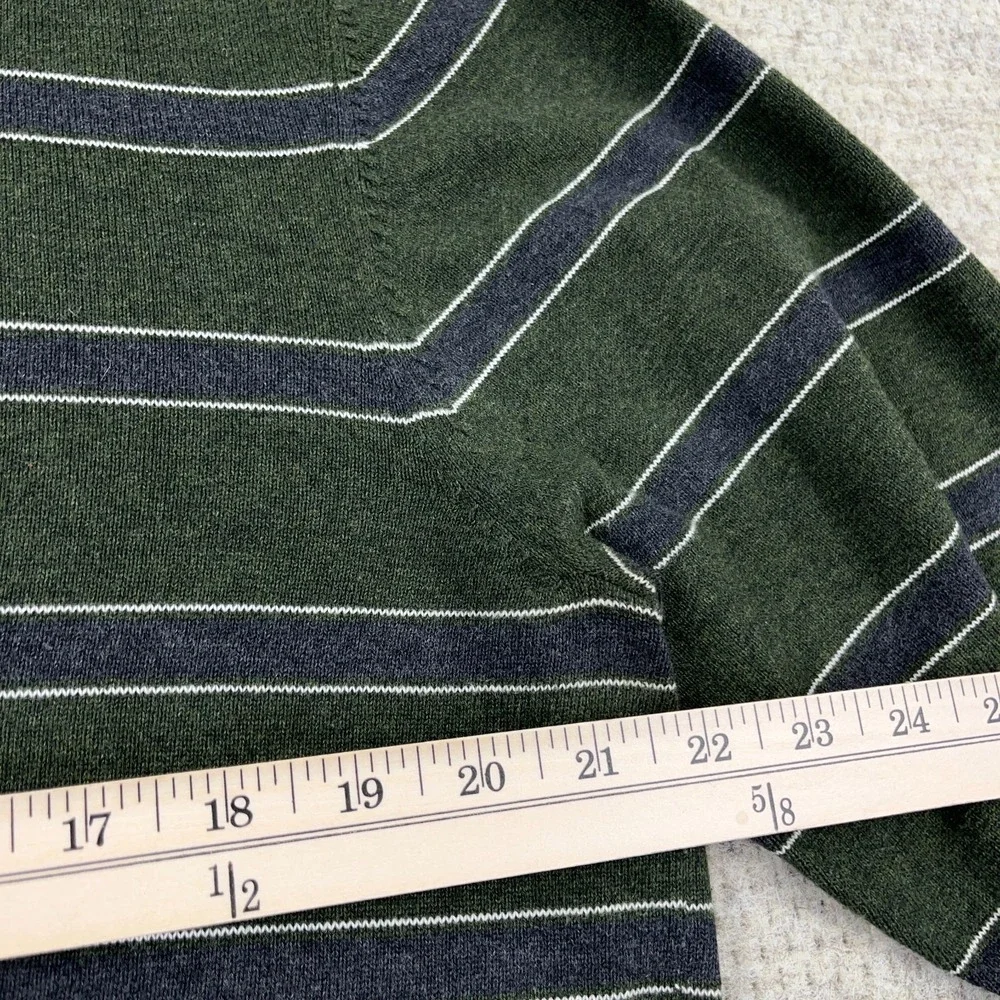Tommy‎ Hilfiger Sweater Men Medium Olive Green Striped V Neck Lightweight Golf